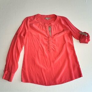 Banana Republic Woman Coral Pink 100% Silk Snap-Front Roll-Up Sleeve Blouse Top